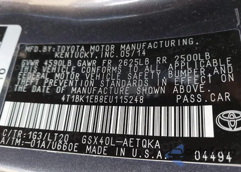 2014 Toyota Avalon Xle Touring z USA, uszkodzony, nr VIN 4T1BK1EB8EU115248